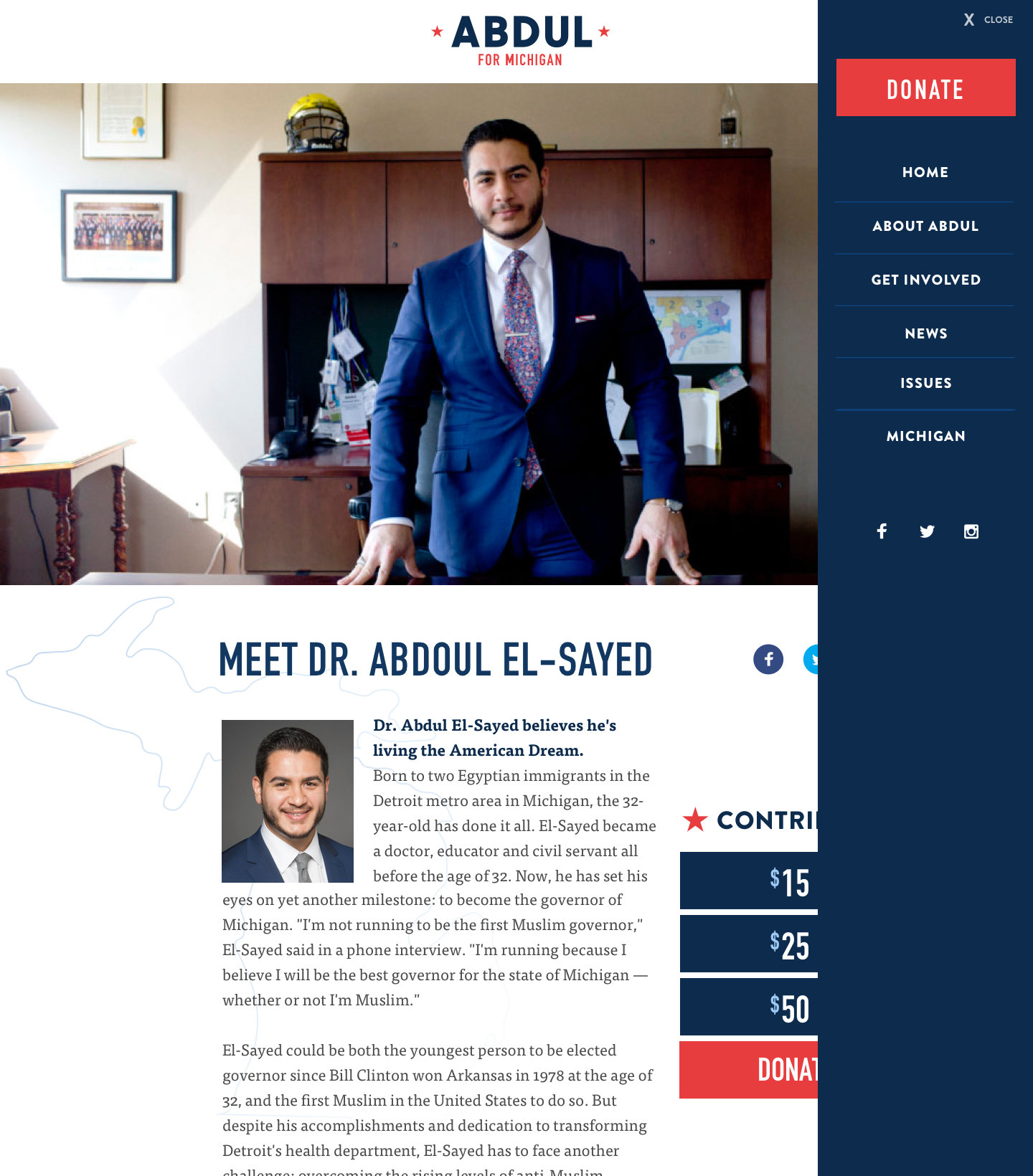 Abdul for Michigan Desktop site