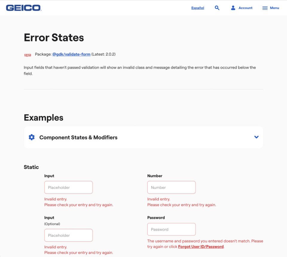 GEICO error components